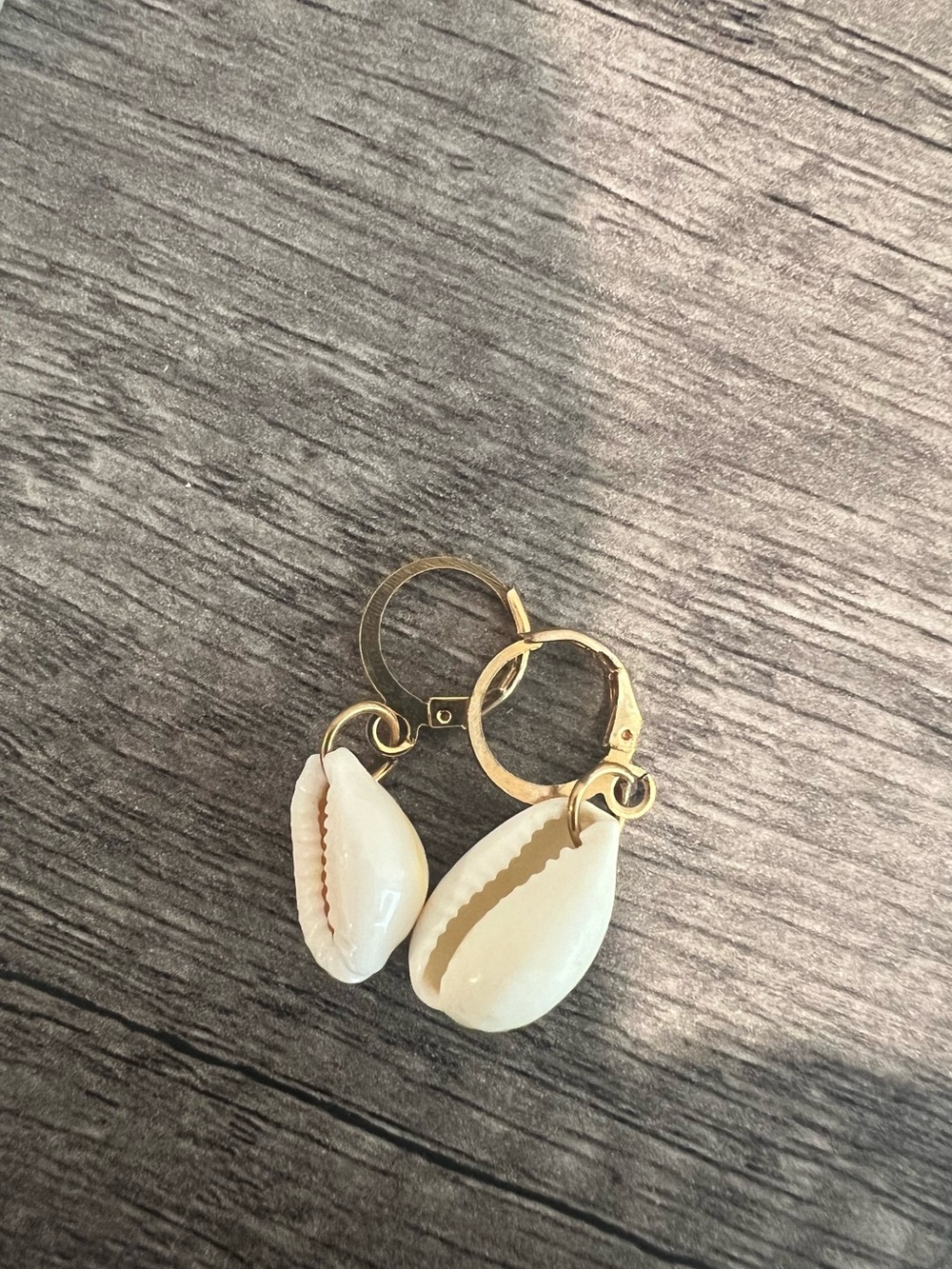Gold Hoop Earrings with White Cowrie Shell Charms